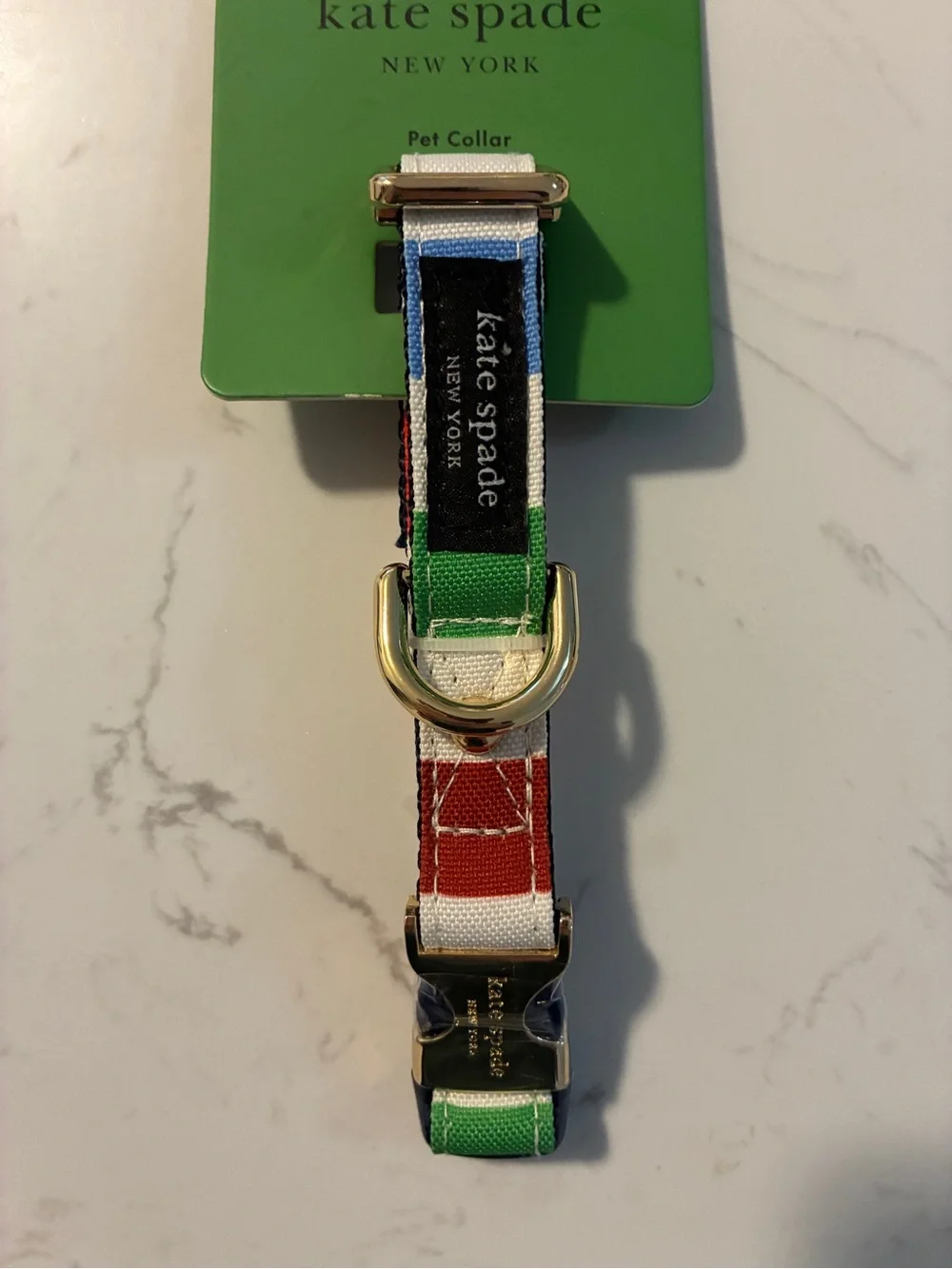 Kate Spade New York Adventure Stripe Dog Collar S/M Adjustable Pet Collar NWT